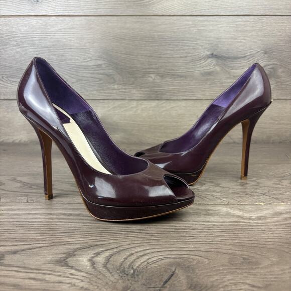 CHRISTIAN DIOR Purple Patent Leather Peep Toes Pumps Heels Women's 8 / 38.5 - Picture 3 of 15
